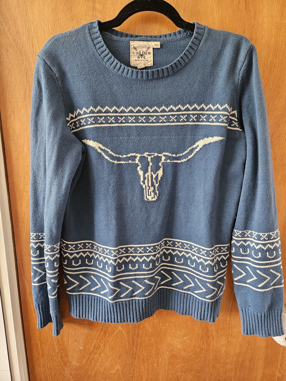 Cotton & Rye Blue Southwestern Skull Knit Sweater - Women